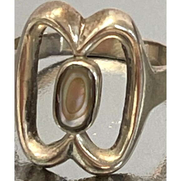 Mexico Abalone Sterling Silver Women's Signed Ring Shell Inlay Size 6.5 Vintage - Picture 2 of 11